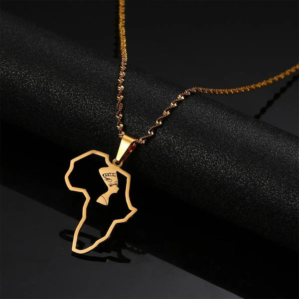 Queen Nefertiti Africa Map Necklace