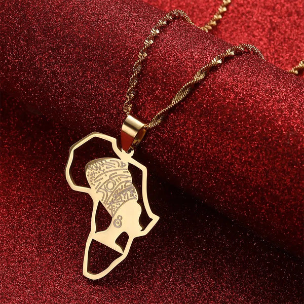 Queen Nefertiti Africa Map Necklace