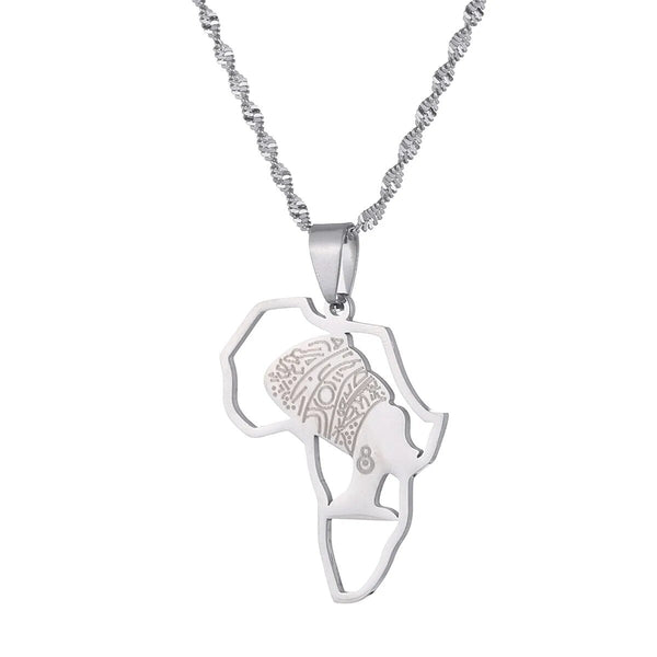 Queen Nefertiti & Africa Map Necklace