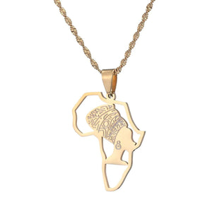 Queen Nefertiti & Africa Map Necklace