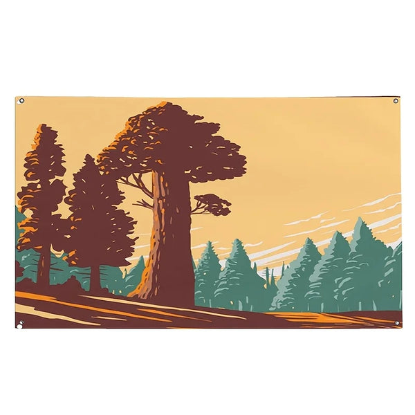 Retro Forest Landscape Flag - 90x150cm(3x5ft) - 60x90cm(2x3ft) - Boho Woodland Flag