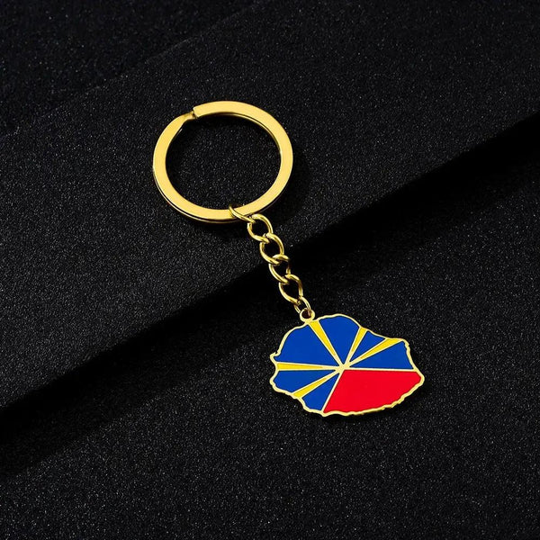 Réunion Flag Map Keychain