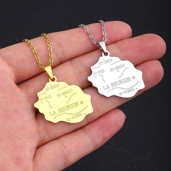 Reunion Island Map Necklace