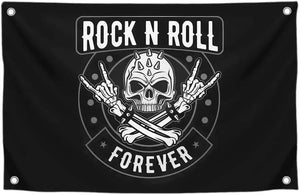 Rock N Roll Forever Skull Flag - 90x150cm(3x5ft) - 60x90cm(2x3ft)