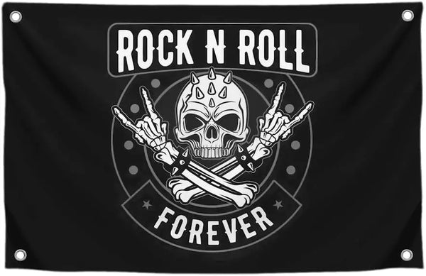 Rock N Roll Forever Skull Flag - 90x150cm(3x5ft) - 60x90cm(2x3ft)