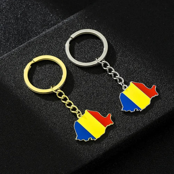 Romania Flag Map Keychain