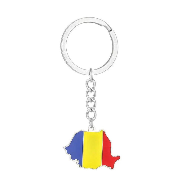 Romania Flag Map Keychain