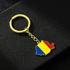 Romania Flag Map Keychain