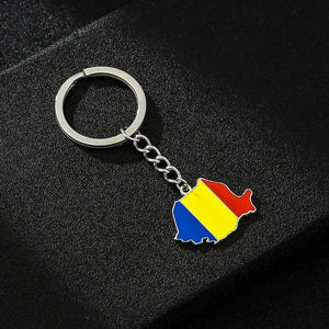 Romania Flag Map Keychain