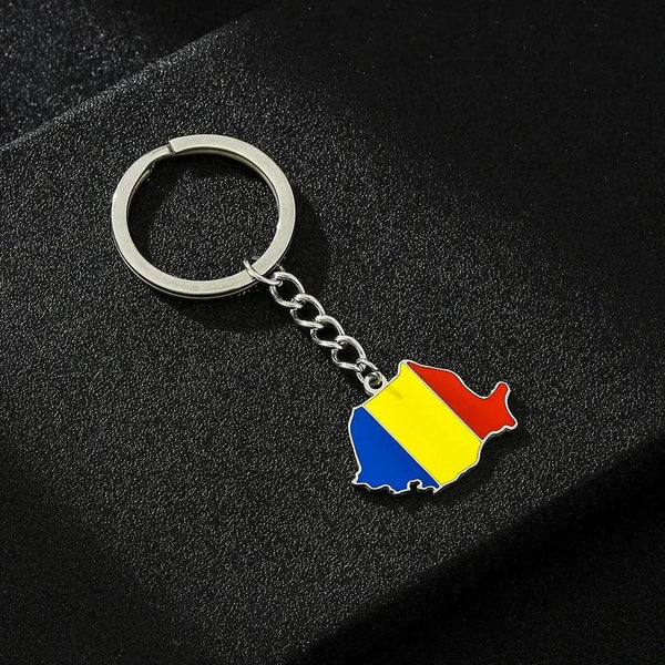 Romania Flag Map Keychain