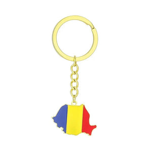 Romania Flag Map Keychain