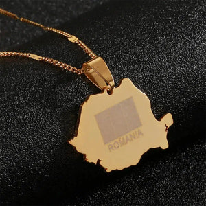 Romania Flag Map Necklace