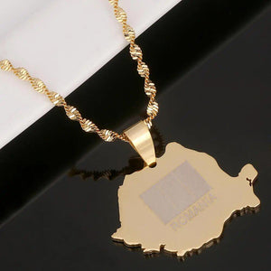 Romania Flag Map Necklace