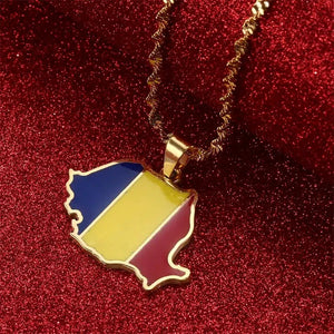 Romania Flag Map Necklace