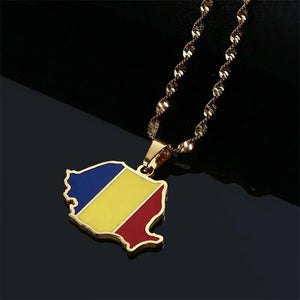 Romania Flag Map Necklace