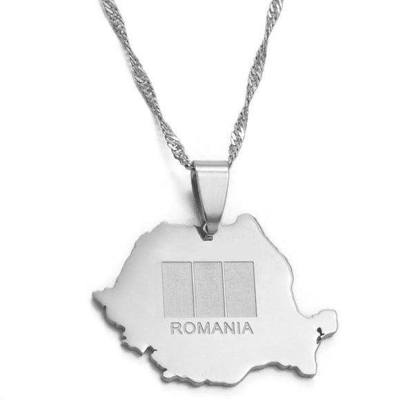 Romania Flag Map Necklace