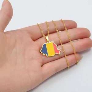 Romania Flag Map Necklace