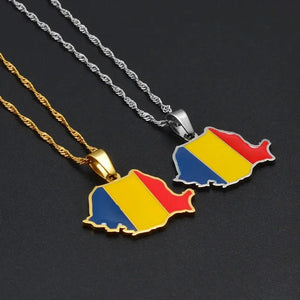 Romania Flag Map Necklace