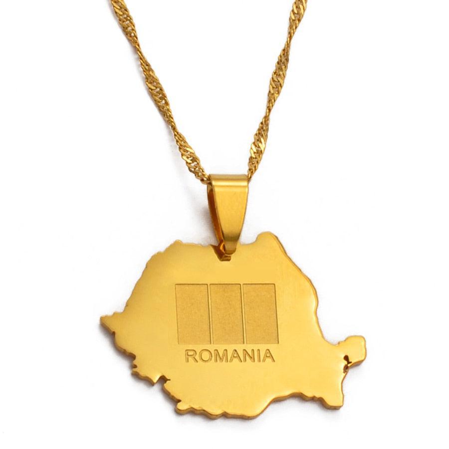 Romania Flag Map Necklace