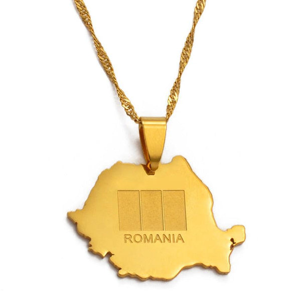 Romania Flag Map Necklace