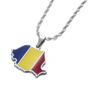 Romania Flag Map Necklace