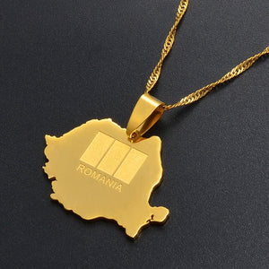 Romania Flag Map Necklace