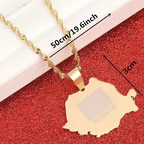 Romania Flag Map Necklace