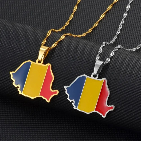Romania Flag Map Necklace