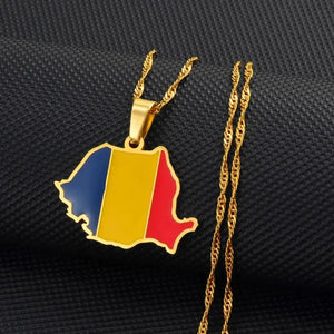 Romania Flag Map Necklace