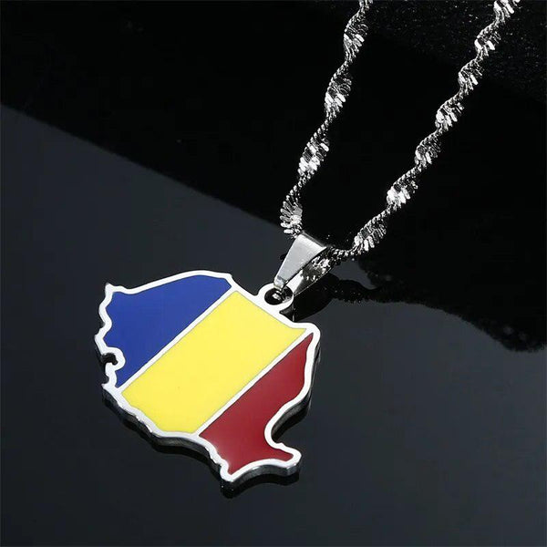 Romania Flag Map Necklace