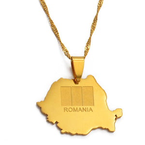 Romania Flag Map Necklace