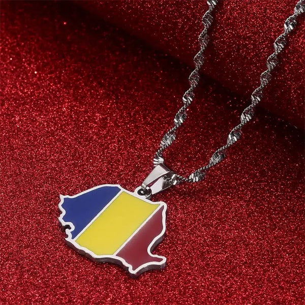 Romania Flag Map Necklace