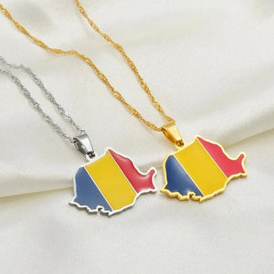 Romania Flag Map Necklace