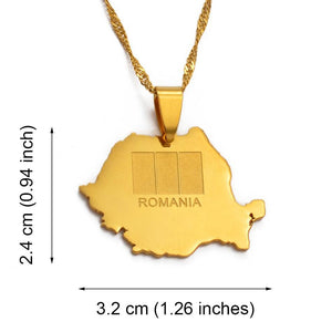 Romania Flag Map Necklace