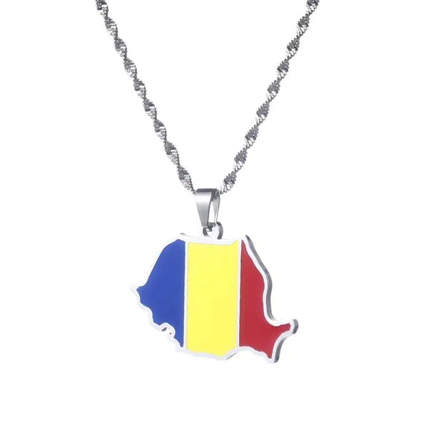 Romania Flag Map Necklace