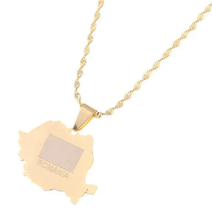 Romania Flag Map Necklace