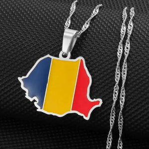 Romania Flag Map Necklace