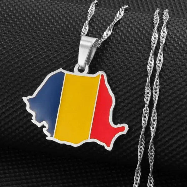 Romania Flag Map Necklace