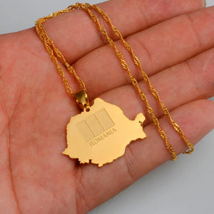 Romania Flag Map Necklace