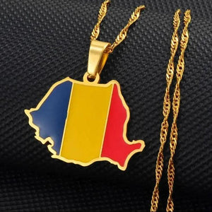 Romania Flag Map Necklace