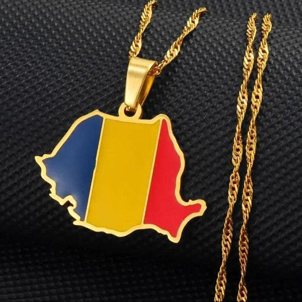Romania Flag Map Necklace