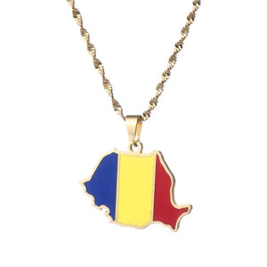 Romania Flag Map Necklace