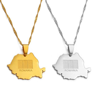 Romania Flag Map Necklace