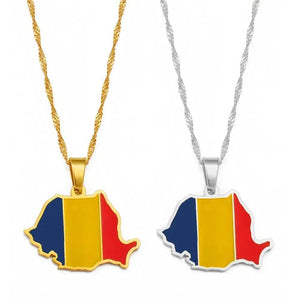 Romania Flag Map Necklace