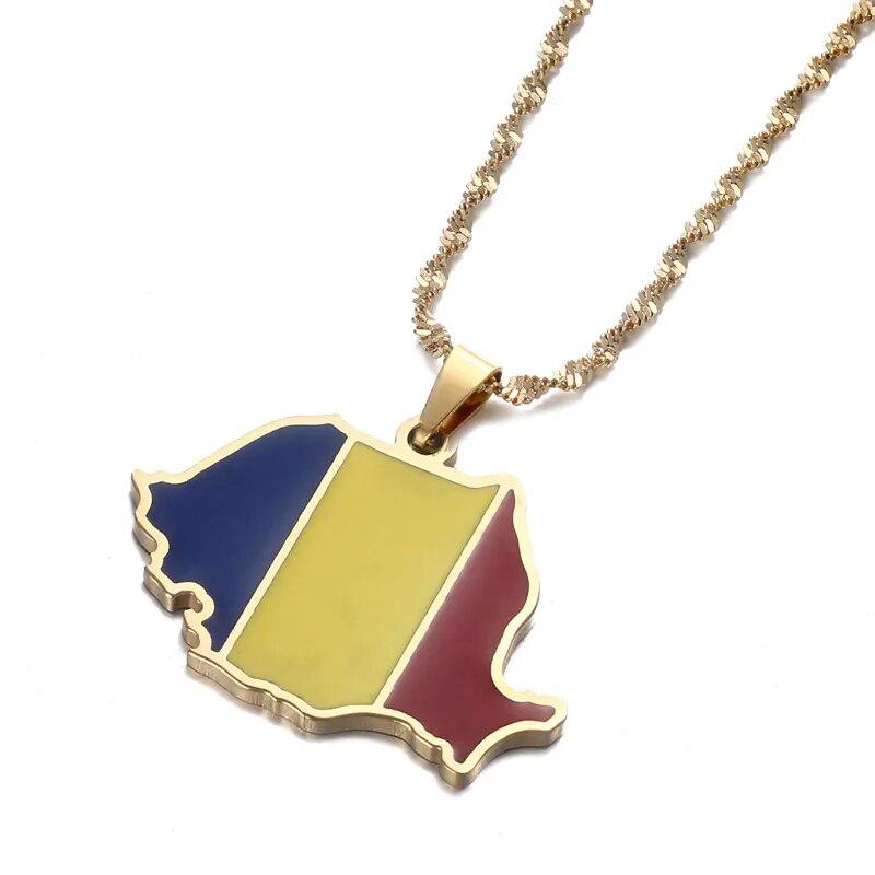 Romania Flag Map Necklace