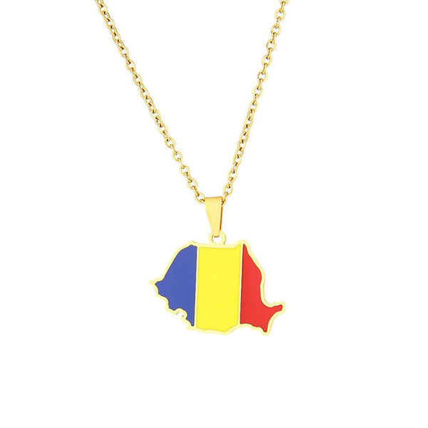 Romania Flag Map Necklace