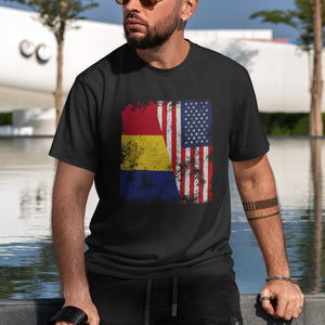 Romania USA Flag - Half American T-Shirt