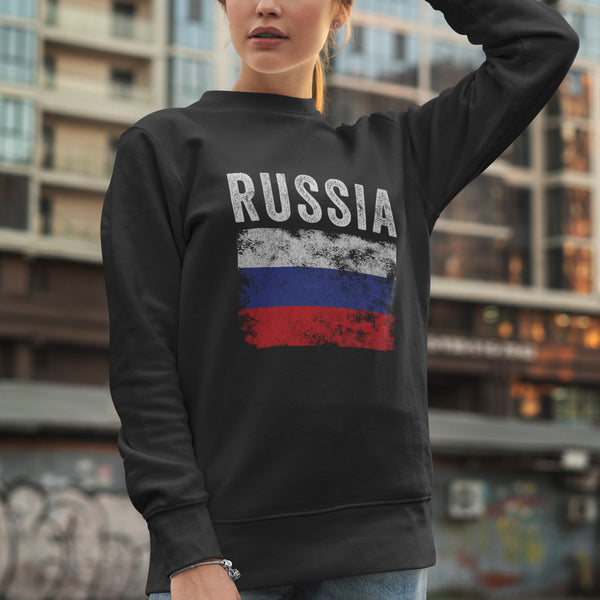 Russia Flag Distressed - Russian Flag Sweatshirt