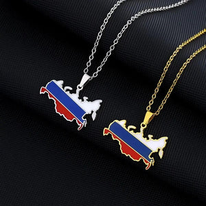 Russia Flag Map Necklace