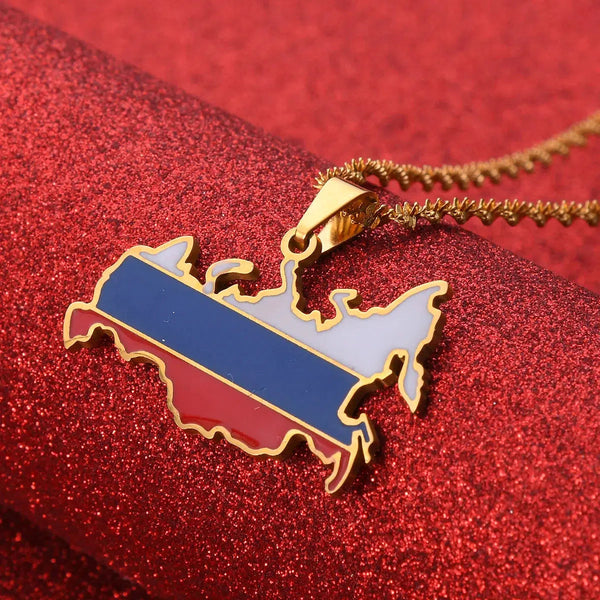 Russia Flag Map Necklace